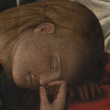 Détail d'une peinture représentant la Déploration du Christ, copie ancienne sur toile d’après un original de Bramantino (milieu du XVIe siècle ; Lille, Palais des Beaux-Arts) - Photo : INP Détail d'une peinture représentant la Déploration du Christ, copie ancienne sur toile d’après un original de Bramantino (milieu du XVIe siècle ; Lille, Palais des Beaux-Arts) - Photo : INP