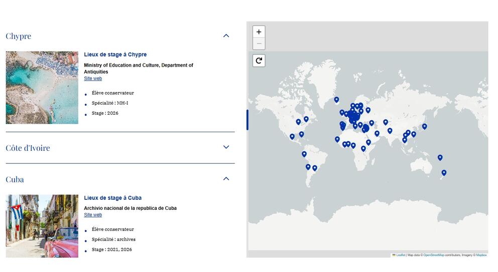 Carte des stages à l'etranger
