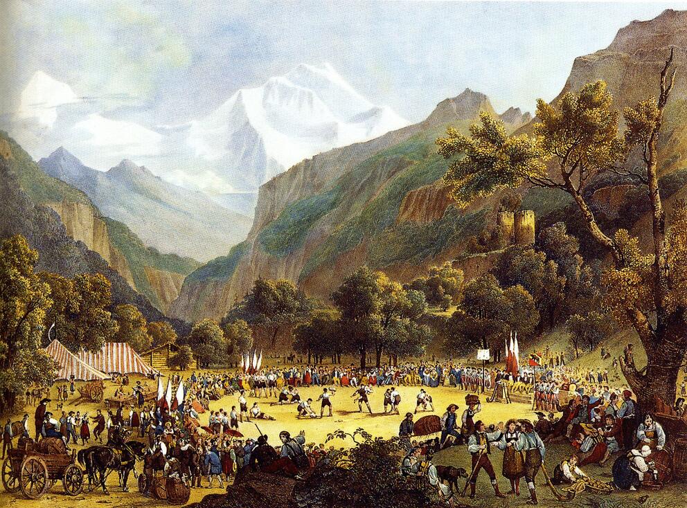 suisse_montagnes Coloré par Villeneuve, d'après un dessin de M.Mongin, Domaine public, via Wikipedia Commons